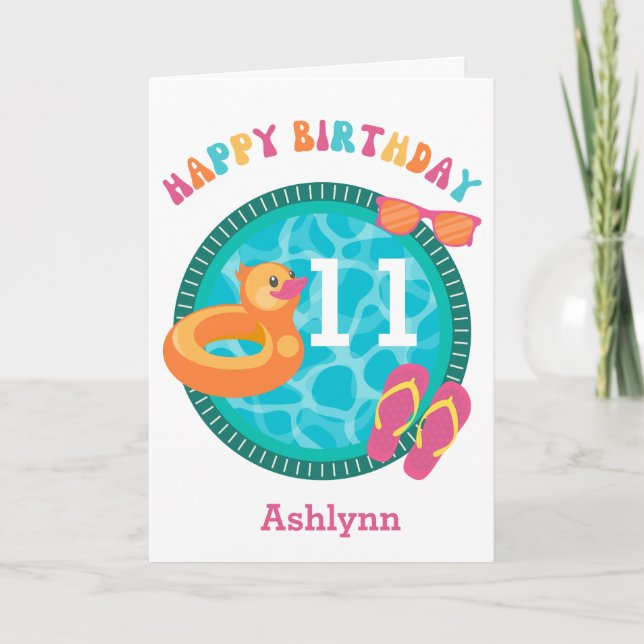 Duck Pool Float Swimming Summer 11th Birthday Card (Front)