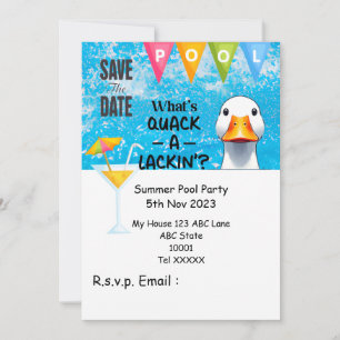 Duck Pool Party with Drink in the pool  Invitation