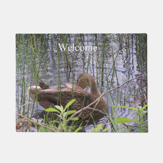 Duck Preening in the Reeds Doormat (Front)