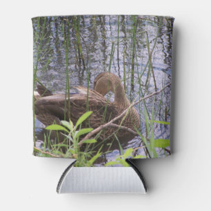 Duck preening itself among the reeds Can Cooler