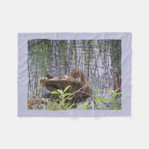  Duck  preening itself among the reeds Fleece Blanket