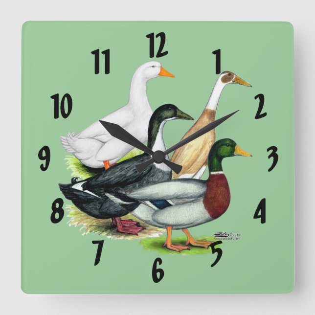 Duck Quartet Square Wall Clock (Front)