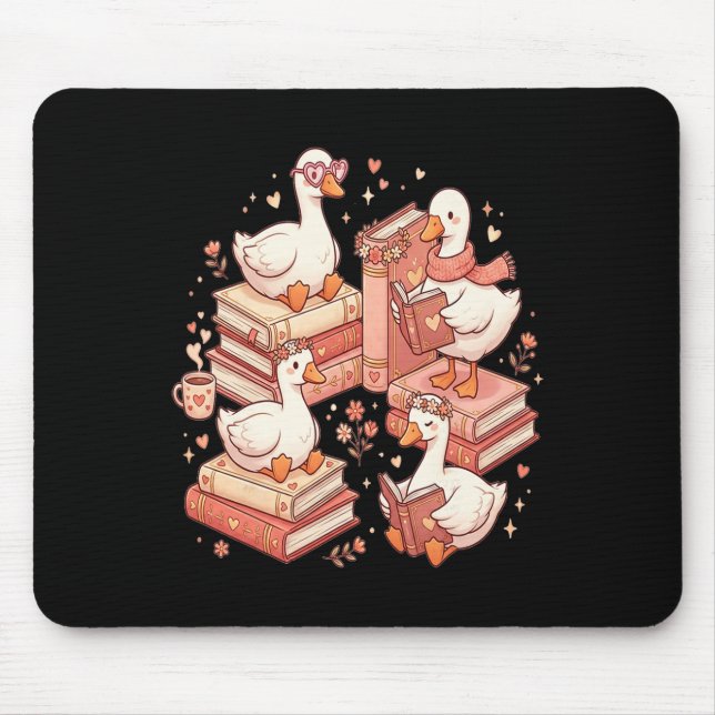 Duck Reading Books Librarian Valentine Teacher Val Mouse Pad (Front)