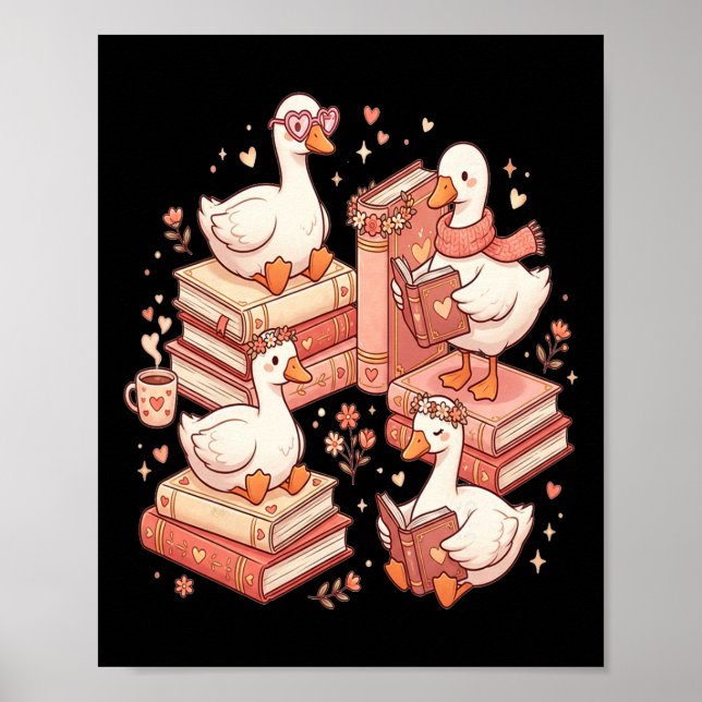 Duck Reading Books Librarian Valentine Teacher Val Poster (Front)