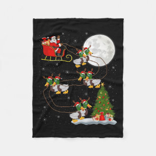 Duck Santa Sleigh Flying Funny Magical Christmas P Fleece Blanket