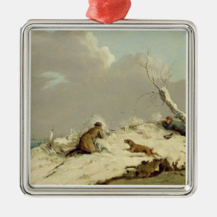 Duck Shooting in Winter (oil on canvas) Metal Tree Decoration