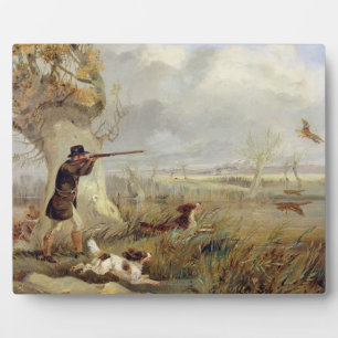 Duck Shooting (oil on canvas) Plaque
