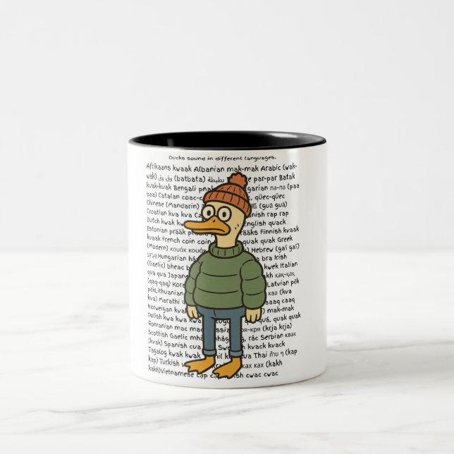 Duck Sounds in Different Language  Two-Tone Coffee Mug (Center)