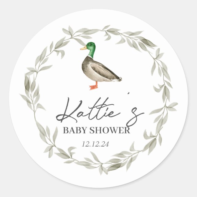 Duck sticker, mallard sicker, duck baby shower squ classic round sticker (Front)