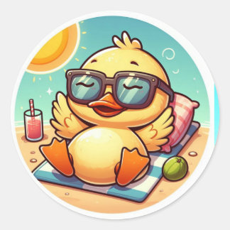 Duck Summer Holiday Fun on beach Classic Round Sticker