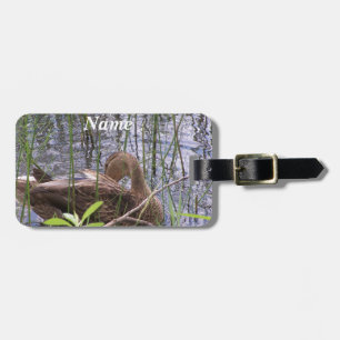 Duck swimming on a pond luggage tag
