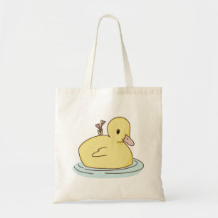 Duck swimming with flowers tote bag