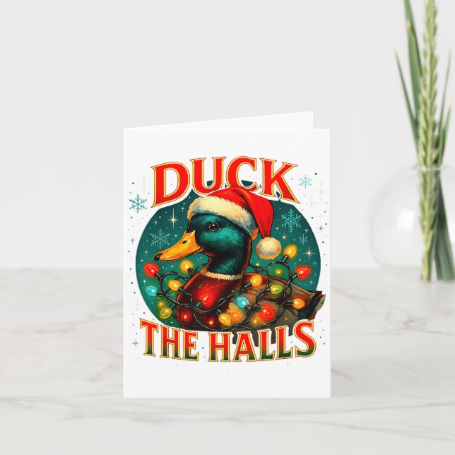 Duck The Halls Funny Christmas Lights Hunting Seas Card (Front)