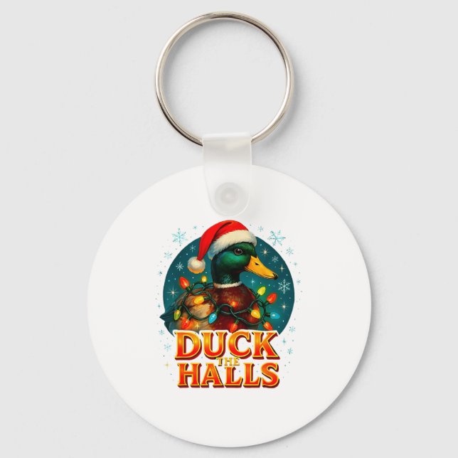 Duck The Halls Funny Christmas Lights Hunting Seas Key Ring (Front)