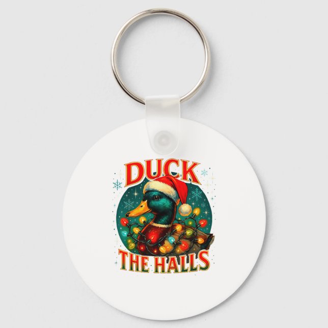 Duck The Halls Funny Christmas Lights Hunting Seas Key Ring (Front)