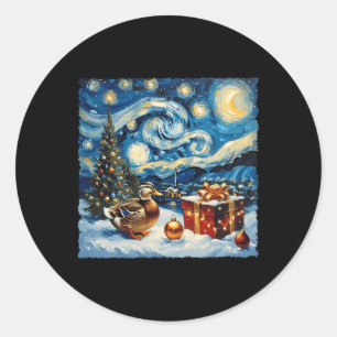 Duck Van Gogh Style Starry Night Christmas Winter  Classic Round Sticker