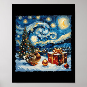 Duck Van Gogh Style Starry Night Christmas Winter  Poster
