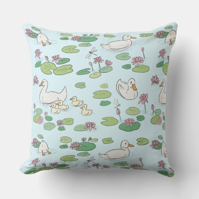 Duck Waterlily Pads Throw Pillow (Front)