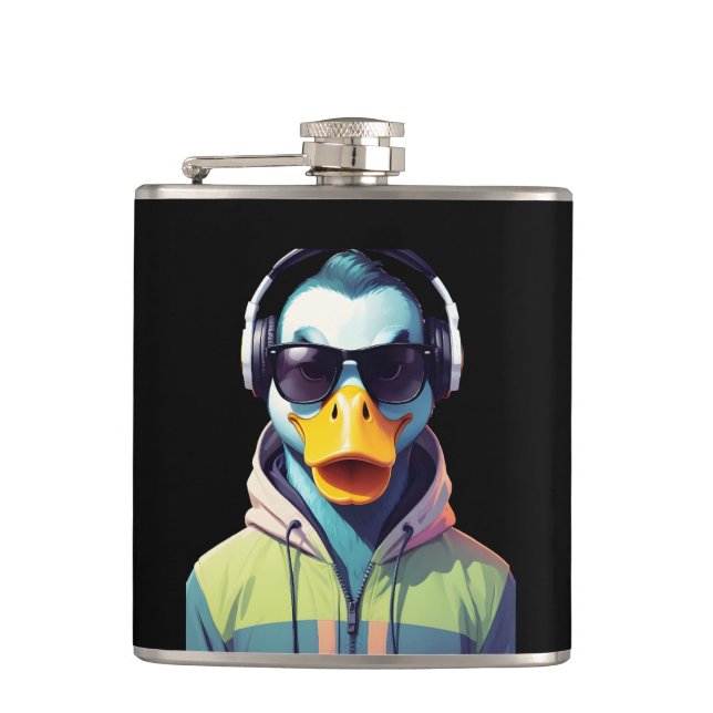 Duck Wearing Hoodie Funny Cool Animal Character  Hip Flask (Front)