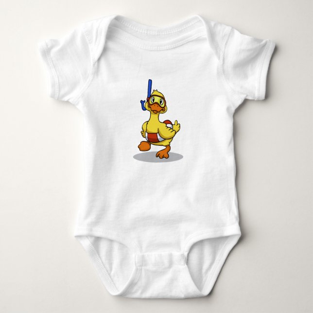 Duck wearing snorkelling mask | choose back colour baby bodysuit (Front)