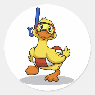 Duck wearing snorkelling mask   choose back colour classic round sticker