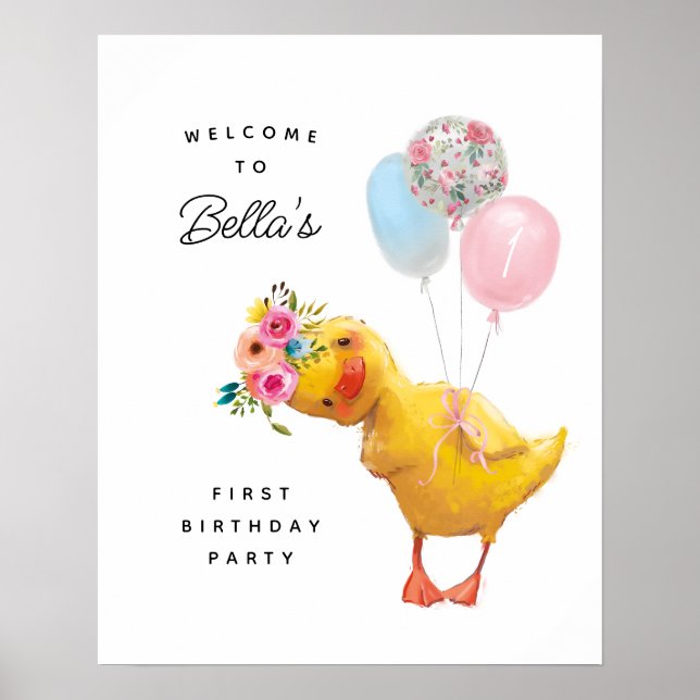 Duck Welcome Sign, Duck 1st Birthday Party Decor (Front)