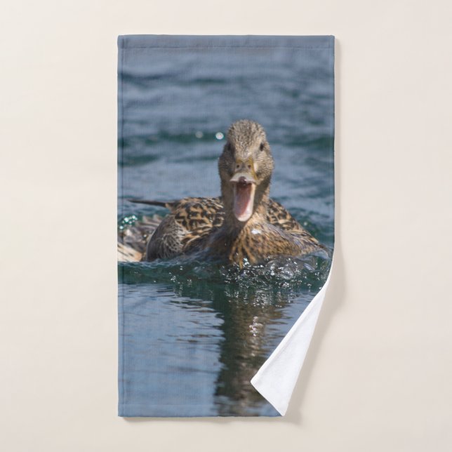Duck with beak open              bath towel set (Hand Towel)