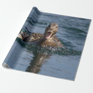 Duck with beak open wrapping paper