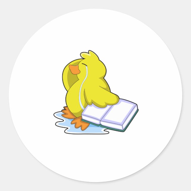 Duck with Book Classic Round Sticker (Front)