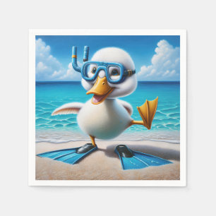 Duck With Diving Snorkel On Beach Napkin