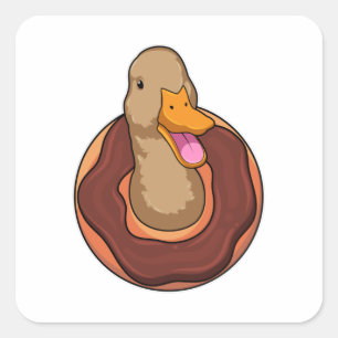 Duck with Doughnut Square Sticker