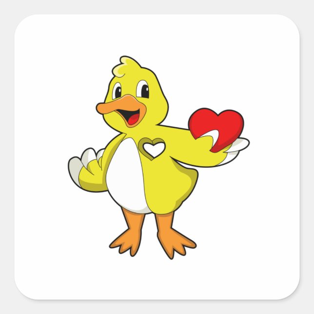 Duck with Heart Square Sticker (Front)