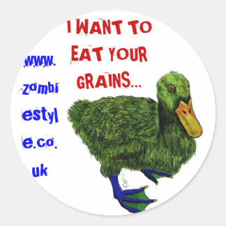 duck with ink, I WANT TO EAT YOUR GRAINS..., ww... Classic Round Sticker