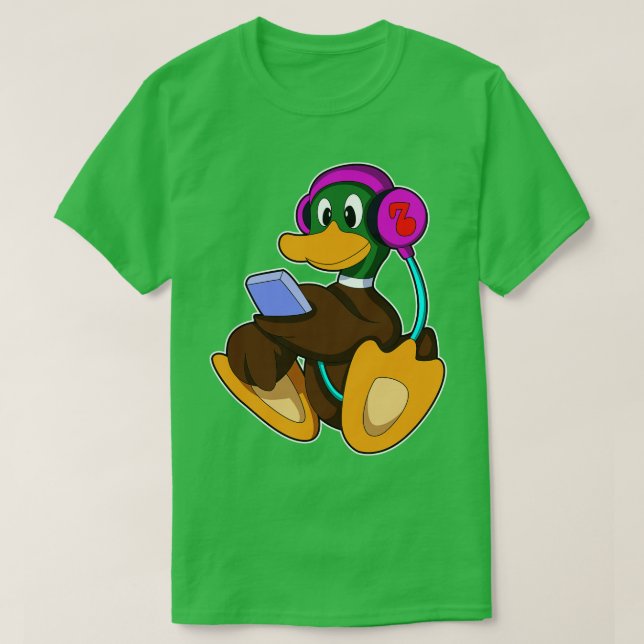 Duck with Phone Headphone T-Shirt (Design Front)