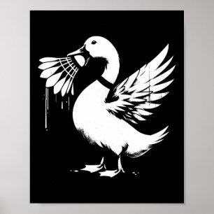 Duck With Shuttle - Funny Graphic Badminton Lover Poster
