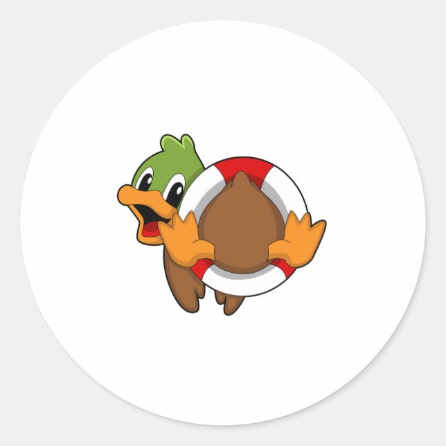 Duck with Swim ring Classic Round Sticker (Front)