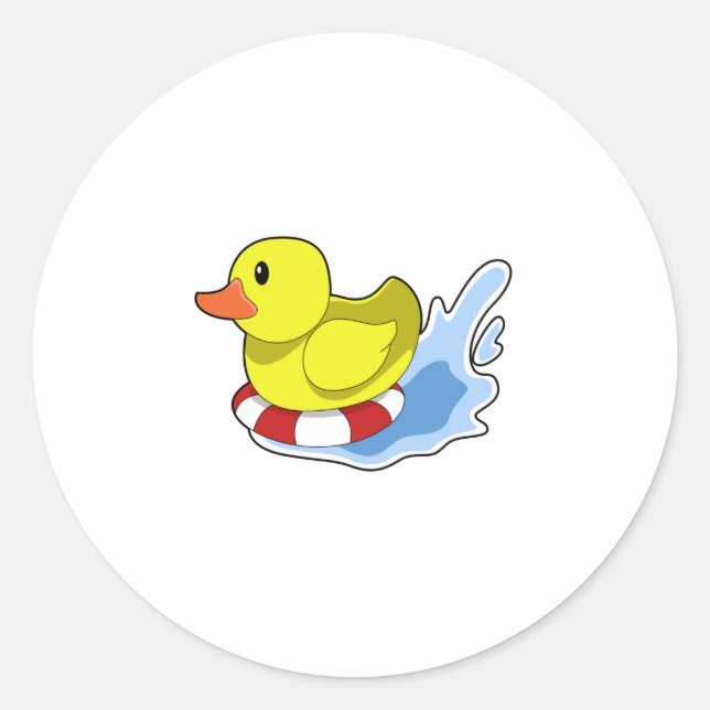 Duck with Swim ring in Water.PNG Classic Round Sticker (Front)