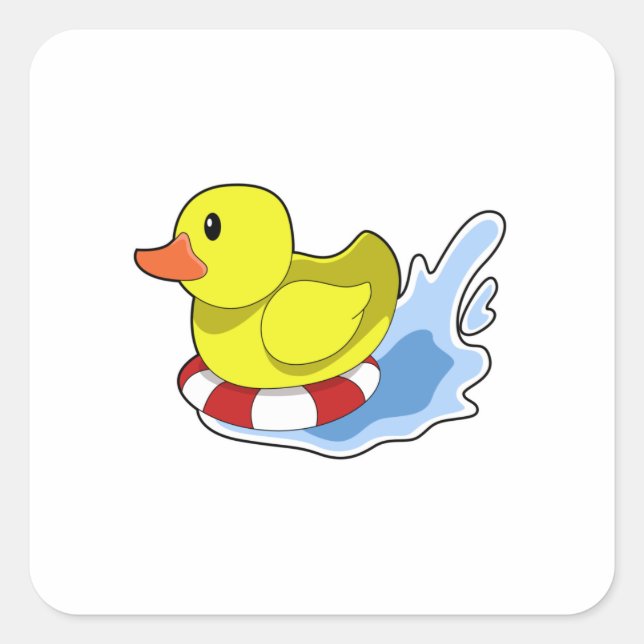 Duck with Swim ring in Water.PNG Square Sticker (Front)