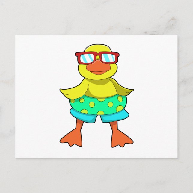 Duck with Swim ring & Sunglasses Postcard (Front)