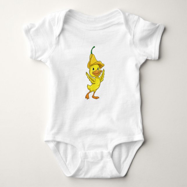 Duck with yellow Bell Cap Baby Bodysuit (Front)