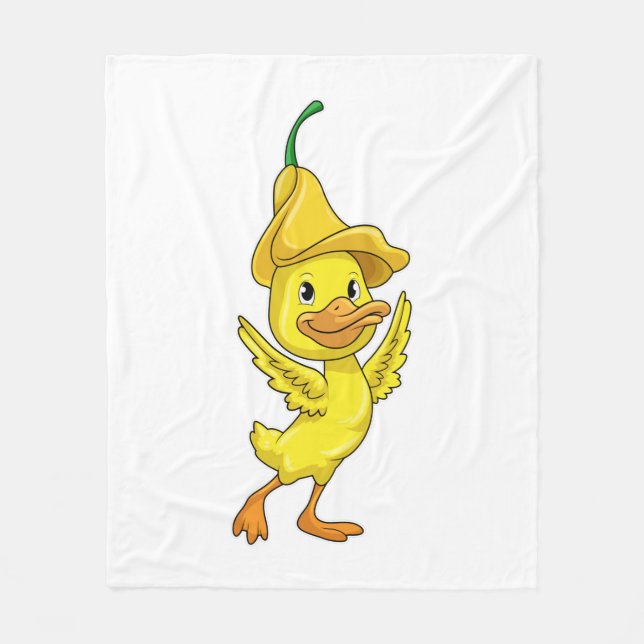 Duck with yellow Bell Cap Fleece Blanket (Front)