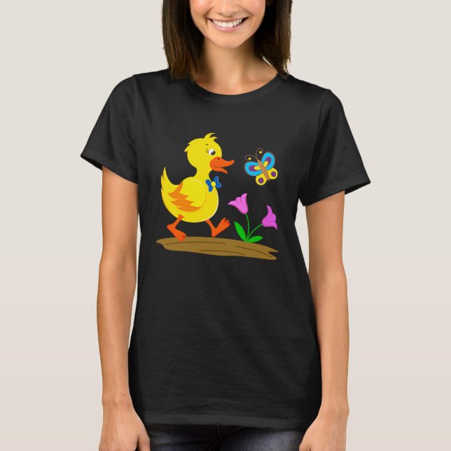 Duckling and butterfly cute baby duck T-Shirt (Front)