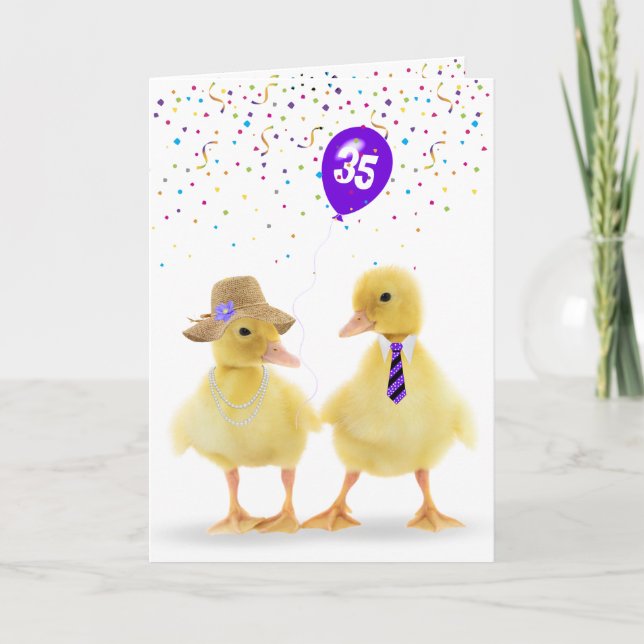  Duckling Couple With 35th Birthday Balloon Card (Front)