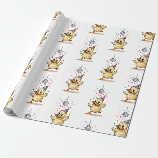Duckling Dancing Under Disco Ball with Confetti" d Wrapping Paper (Unrolled)