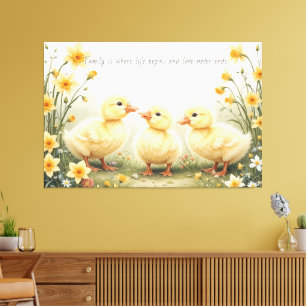 Duckling Family in Sunlit Garden Animal lover Canvas Print