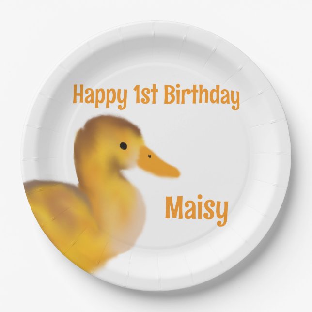 Duckling First Birthday  Paper Plate (Front)