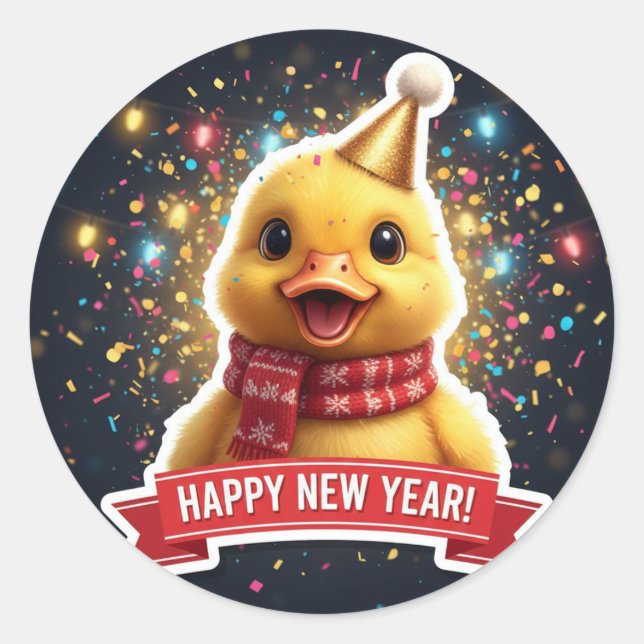 Duckling New Year Celebration Sticker (Front)