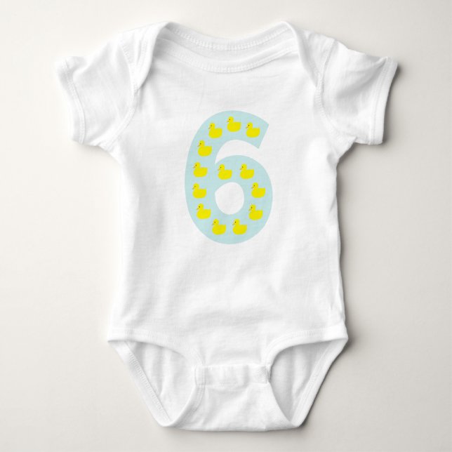 Duckling number 6 in sky blue baby bodysuit (Front)