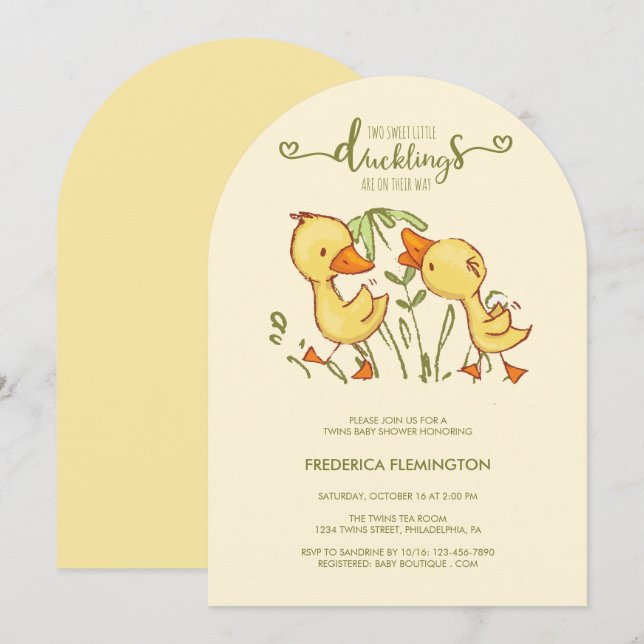 Duckling Twins Baby Shower Invitation (Front/Back)