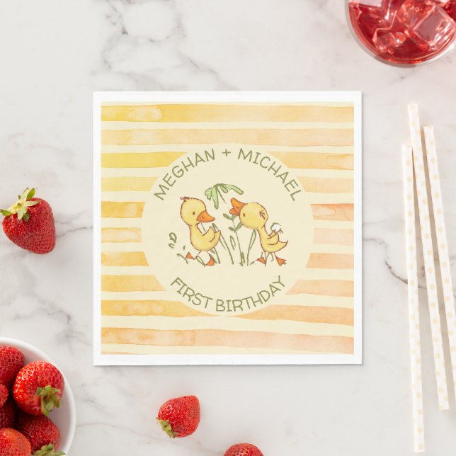 Duckling Twins First Birthday Party Napkin (Insitu)